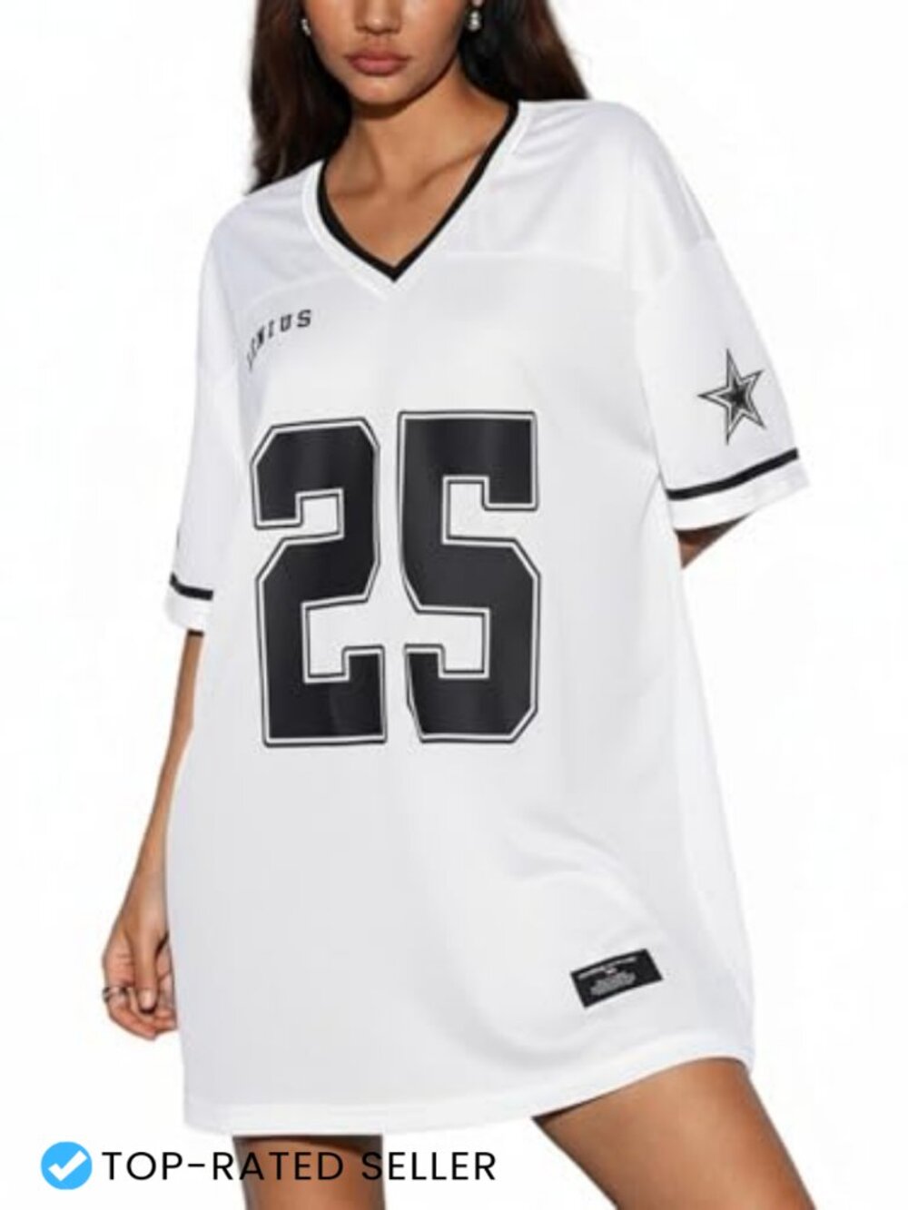 Women's V-Neck Short Sleeve Graphic Number Mini Jersey Dress